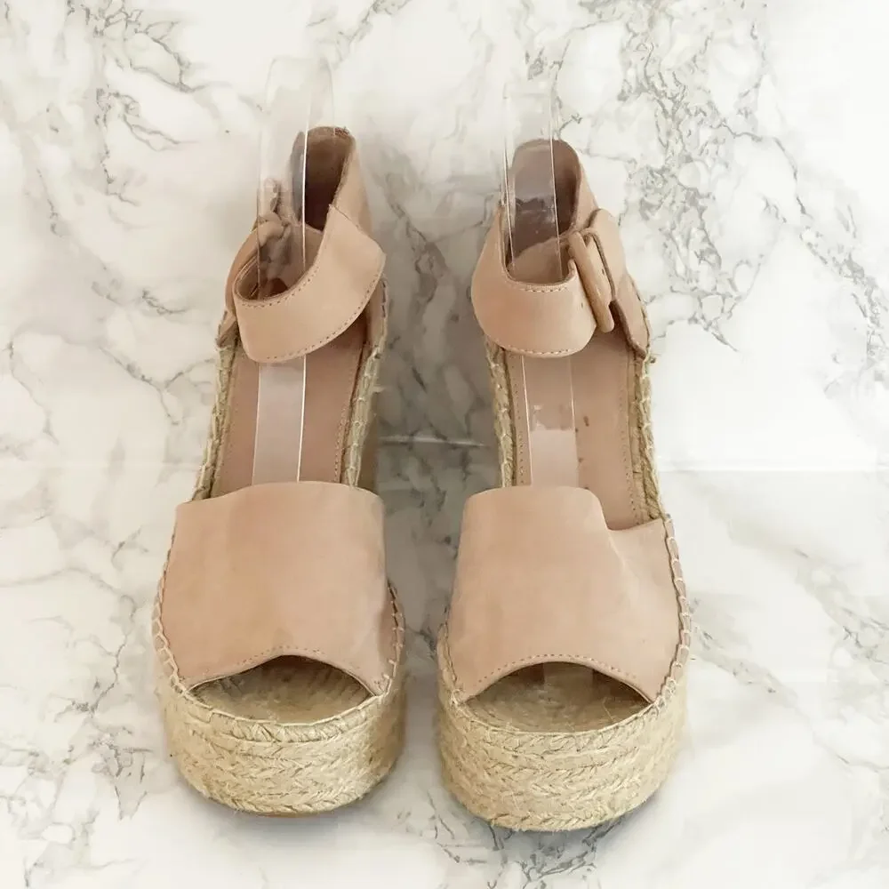 MARC FISHER Alida Suede Espadrille Wedge Sandal Blush Pink 7.5